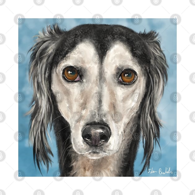 Painting of a Saluki Dog on Blue Background by ibadishi