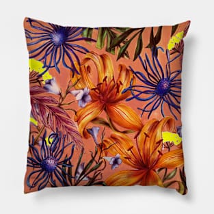 Exotic Flowers and Vine Poster Print Pillow