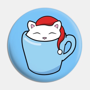 Cute Christmas cat sitting in a blue cup Pin