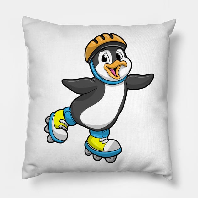 Penguin as Inline Skater with Inline Skates and Helmet Pillow by Markus Schnabel