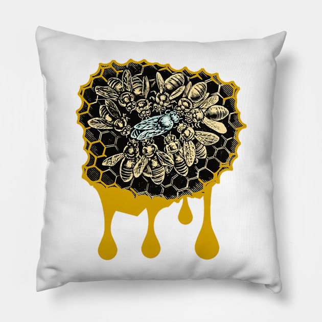 Queen bee on the dripping honeycomb beekeeper Pillow by Marccelus