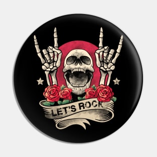 Lets Rock Rock&Roll Skeleton Hand Vintage Retro Rock Concert Pin