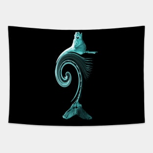 Curved Fish Turquoise Tapestry