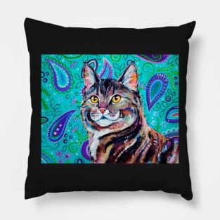 Tabby on Paisley - Cat portrait Pillow