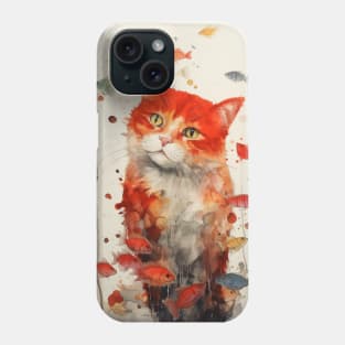 Beautiful Painting - Wonderful Artwork of Cat with red fishes Phone Case