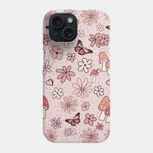 Pink, peach and Blush Pink Flowers Butterflies and Mushrooms Cottagecore Aesthetic Phone Case