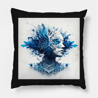 Blue and White Intricate Surreal Pillow