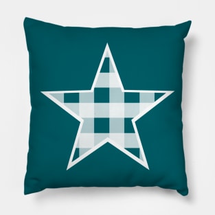 Peacock Blue and White Buffalo Plaid Star Pillow