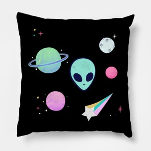 Alien With Stars And Planets Colorful Pillow