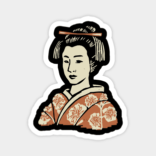 Japanese Geisha Linocut Print Magnet