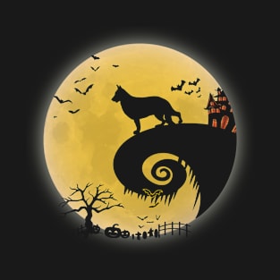 German shepherd Dog Shirt And Moon Funny Halloween Costume T-Shirt