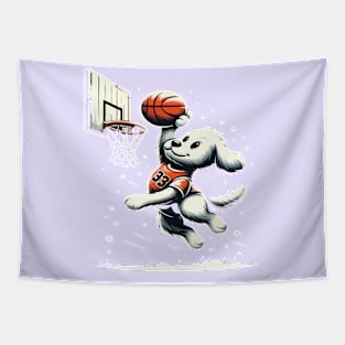 funny dog basketball slam dunked Tapestry