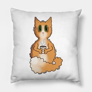 Orange Cat with Coffee Cup Pillow