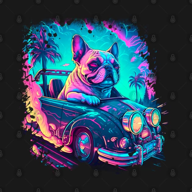 Neon Retro French Bulldog by T-signs