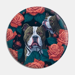 Dogs, pit bull and roses, dog, seamless print, style vector (red roses grey pit) Pin