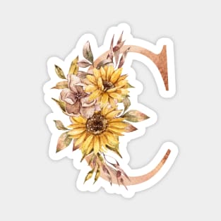 Watercolor sunflower floral  wedding monogram, C letter illustration Magnet