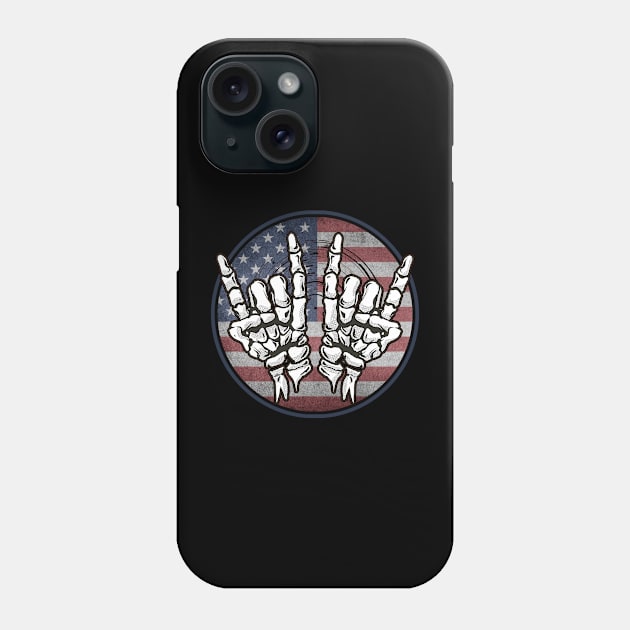 Skeleton Hands Devil Horns Rock USA Phone Case by Visual Vibes