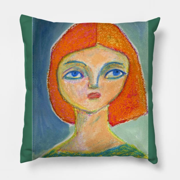 Colorful whimsical red haired girl Pillow by Mokoosh