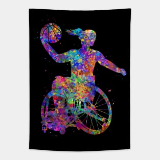 Wheelchair basketball girl watercolor Tapestry