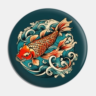 Ocean Waves Vintage Japanese Tattoo Art Koi Fish Pin