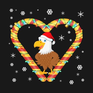 Cute Eagle Candy Cane Heart Funny Christmas Light Gift T-Shirt