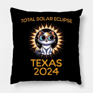 Funny Cat Sunglasses Total Solar Eclipse April 2024 Texas Pillow