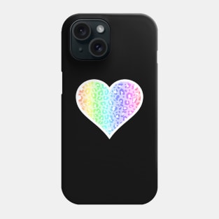 Pastel Rainbow and White Leopard Print Heart Phone Case