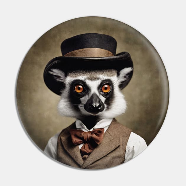 Victorian Lemur Portrait Artistic Gift Fashion Animal Style Pin by popanato