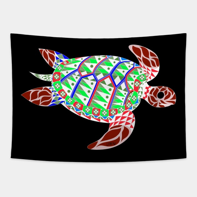 black jade mexican caribbean carey turtle tortoise in ecopop floral wallpaper Tapestry by jorge_lebeau