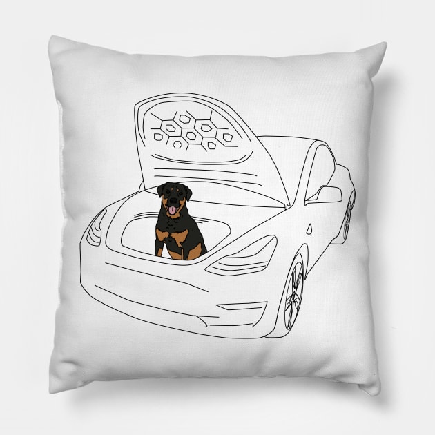 Rottie in a Tesla Model 3 Frunk Pillow by Shannon Marie