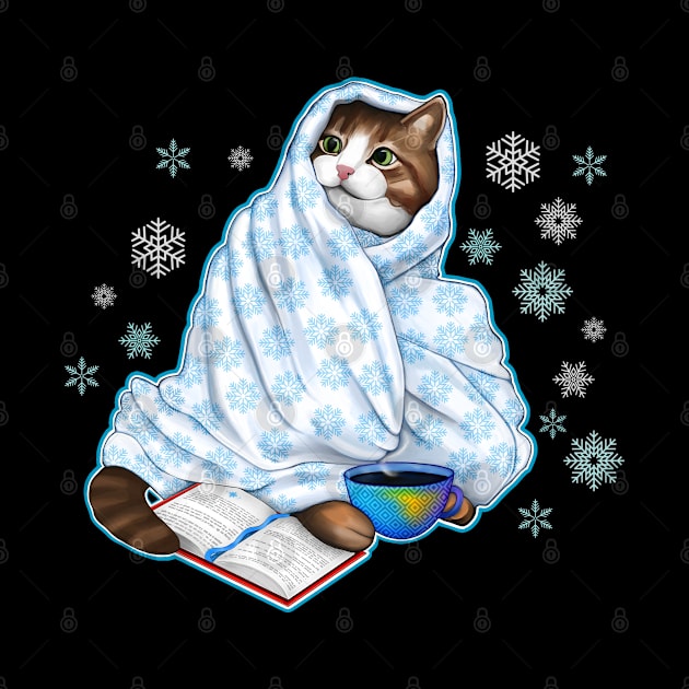 Cozy Xmas cat with book by Meakm