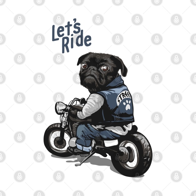 Let's ride biker pug dog by sharukhdesign