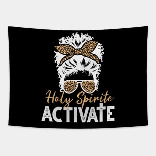 Holy Spirit Activate Black Mom Life Leopard Messy Bun Tapestry