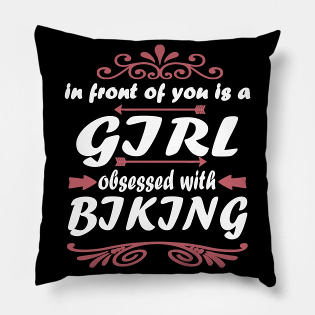 Biking girl bike tour downhill saying Pillow by FindYourFavouriteDesign