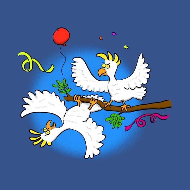 Funny party cockatoo birds cartoon by FrogFactory