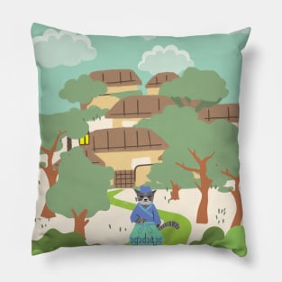 Samurai cat village Pillow