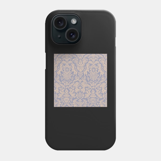 Sand on Cool Gray Weird Medieval Lions, Cherubs, and Skulls Scrollwork Damask Phone Case by JamieWetzel