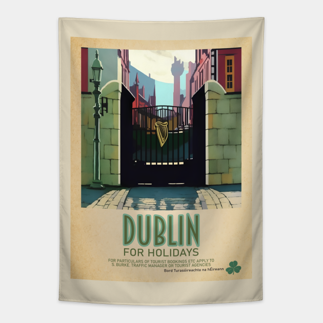 Dublin Ireland Irish Retro Style Tourism Poster Dublin Tapestry