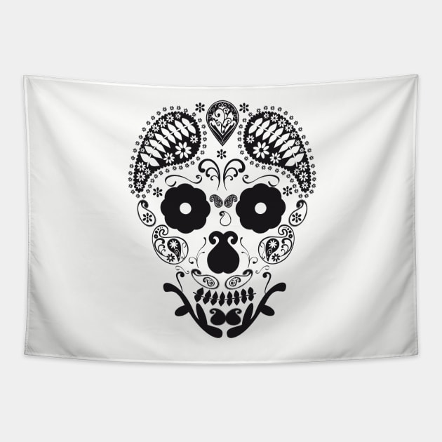 Skull flowers and ornaments Tapestry by wamtees