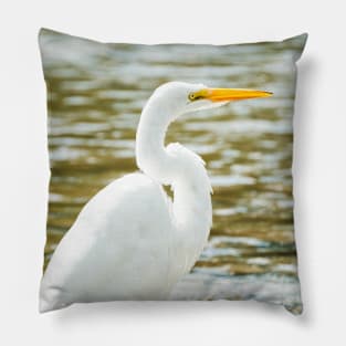 Egret in a Stream Photograph Pillow