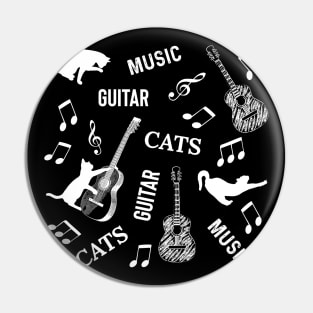 Cats, guitars and music pattern. Pin