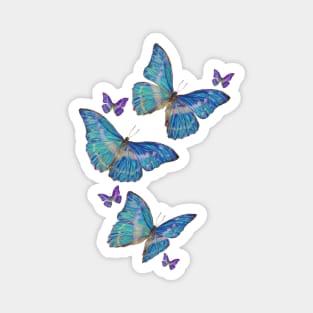 Flying Blue Butterflies Drawing Magnet