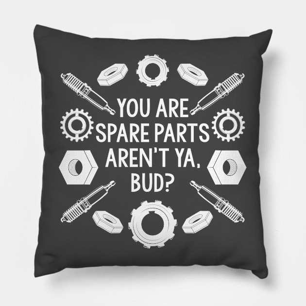 Spare Parts - White Text Pillow by Geeks With Sundries