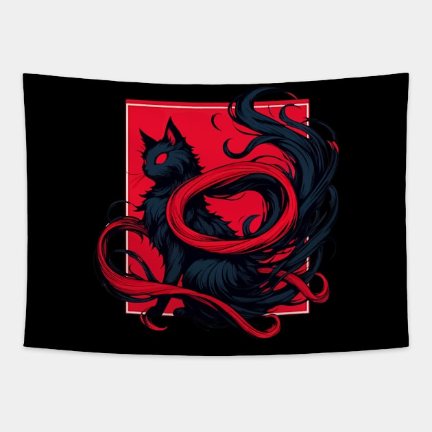 Cool Abstract Art Black Cat Demon Tapestry by TomFrontierArt