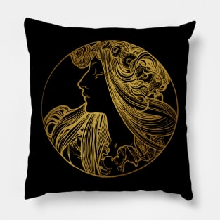 Art nouveau gold silhouette lady 2 Pillow