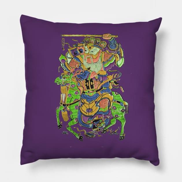 Japanese man on green Horse v1 Pillow by ArianJacobs