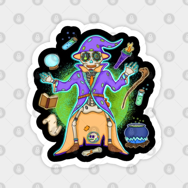 The skeleton Wizard - Dia De Los Muertos - Mythical character lover Magnet by Scriptnbones