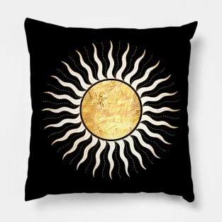 Stylized White and Gold Sun with Rays Pillow