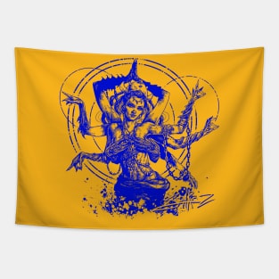 Kali Goddess Blue Ink Transparent Tapestry