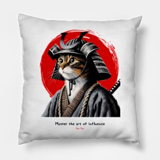 Samurai Cat Warrior Design with Sun Tzu Wisdom Pillow